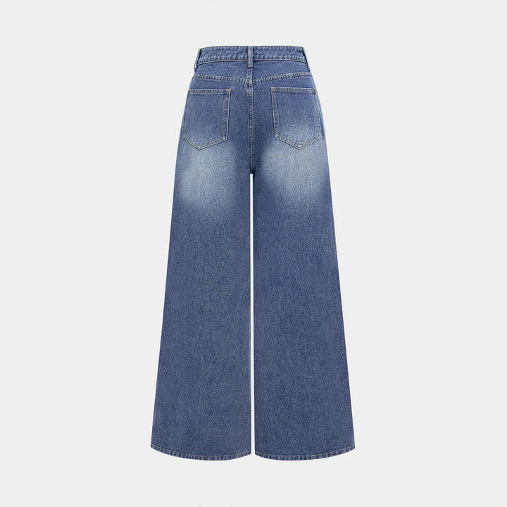 Damen modische High-Waist Jeans mit weitem Bein Drune