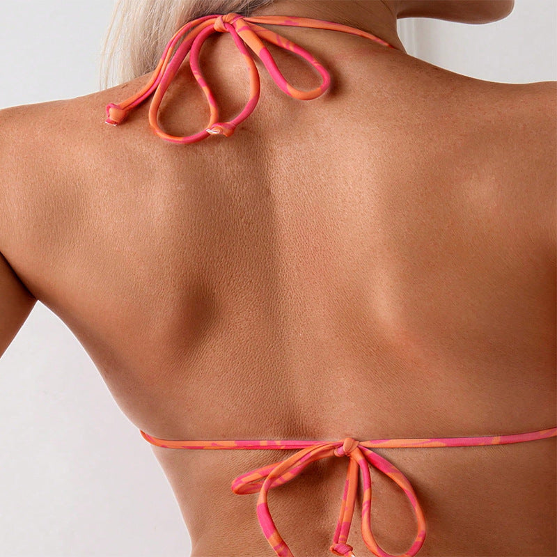 Damen Triangel-Bikini mit elastischen Bindebändern und floralem Muster Drune