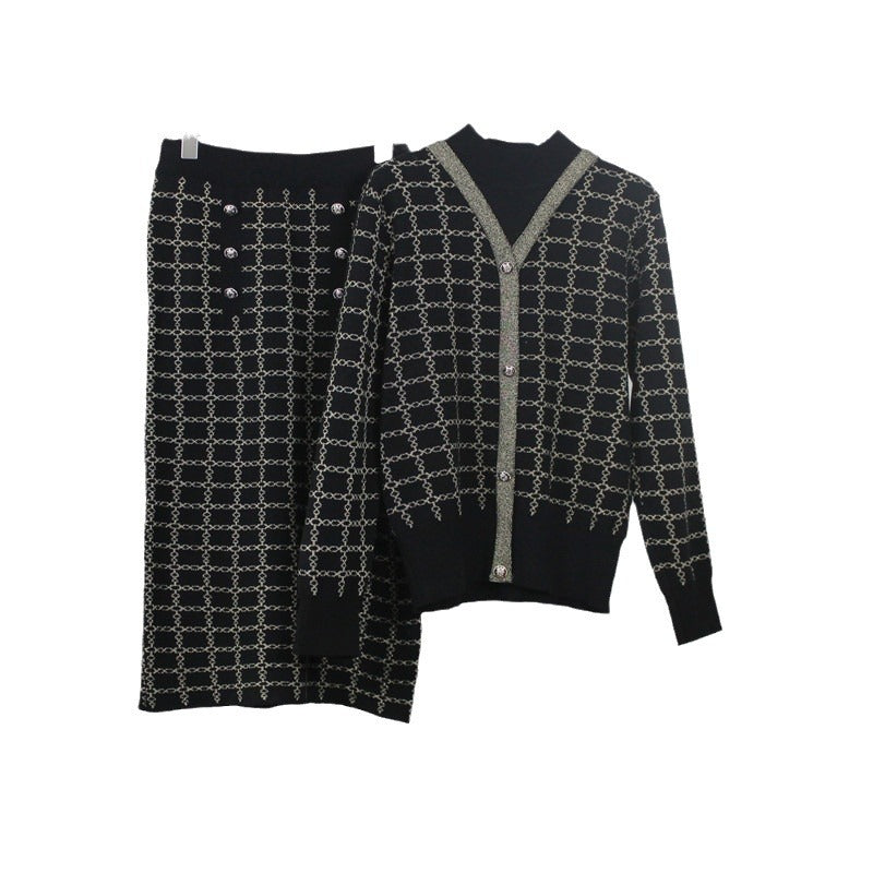 Damen Strickensemble mit dekorativen Knöpfen und elegantem V-Ausschnitt Drune