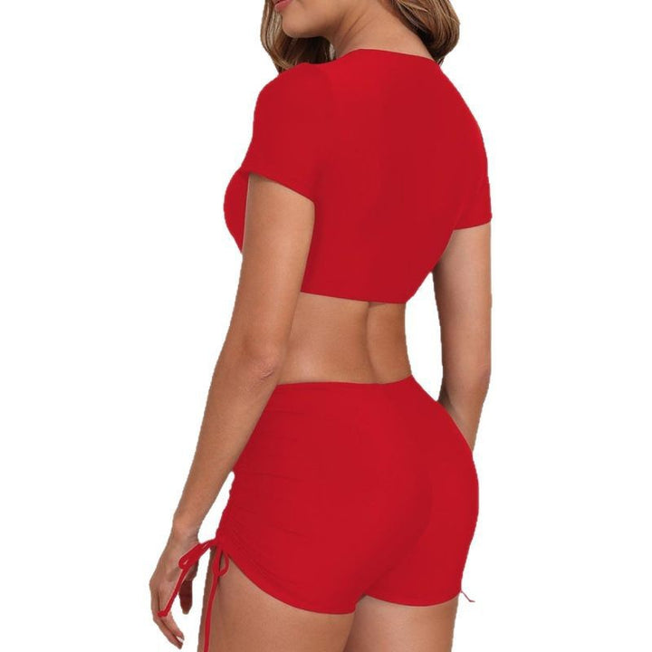 Damen Sportliches Crop-Top Badeanzug mit Raffung Drune