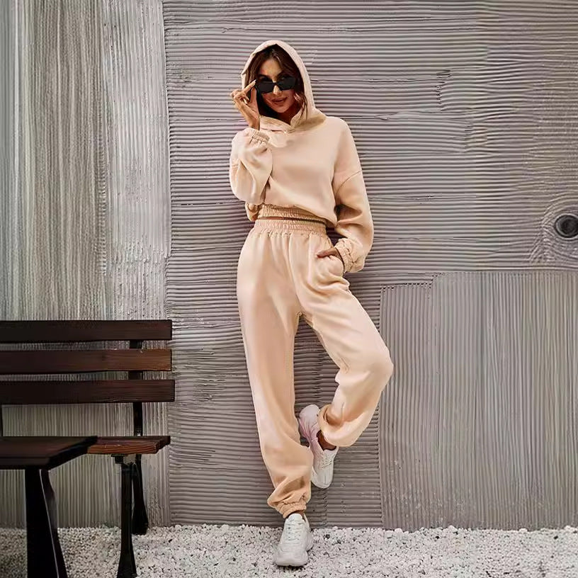 Damen bequeme Sweatpants mit Kapuze und Raffung Drune