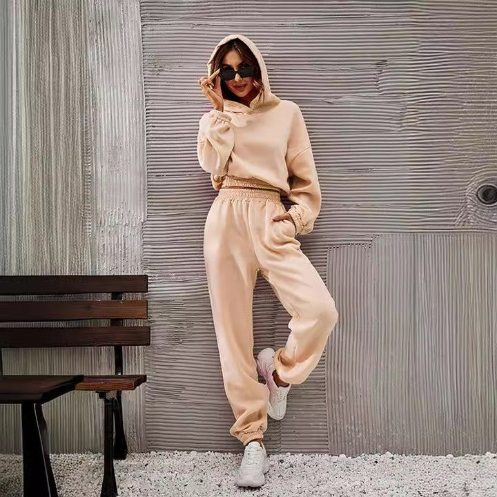 Damen bequeme Sweatpants mit Kapuze und Raffung Drune