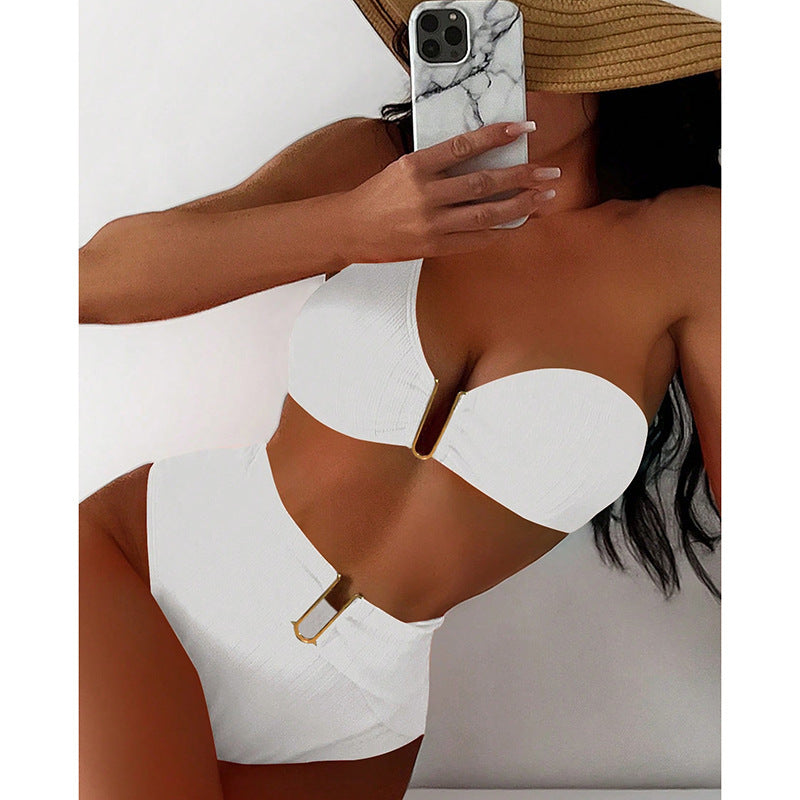 Damen Hochtailliertes Bikini-Set mit elegantem Schnitt und modischem Ring-Detail Drune
