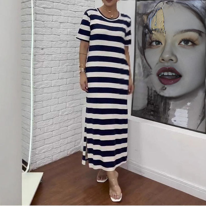 Damen Maxikleid mit klassischen Streifen und seitlichen Schlitzen Drune