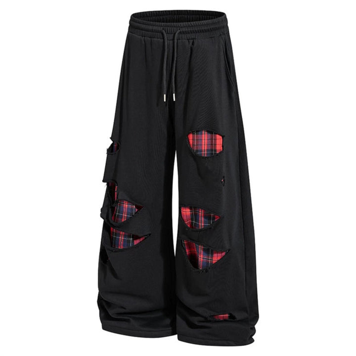 Damen weite Destroyed-Jogginghose im Grunge-Stil mit karierten Futterpatches Drune