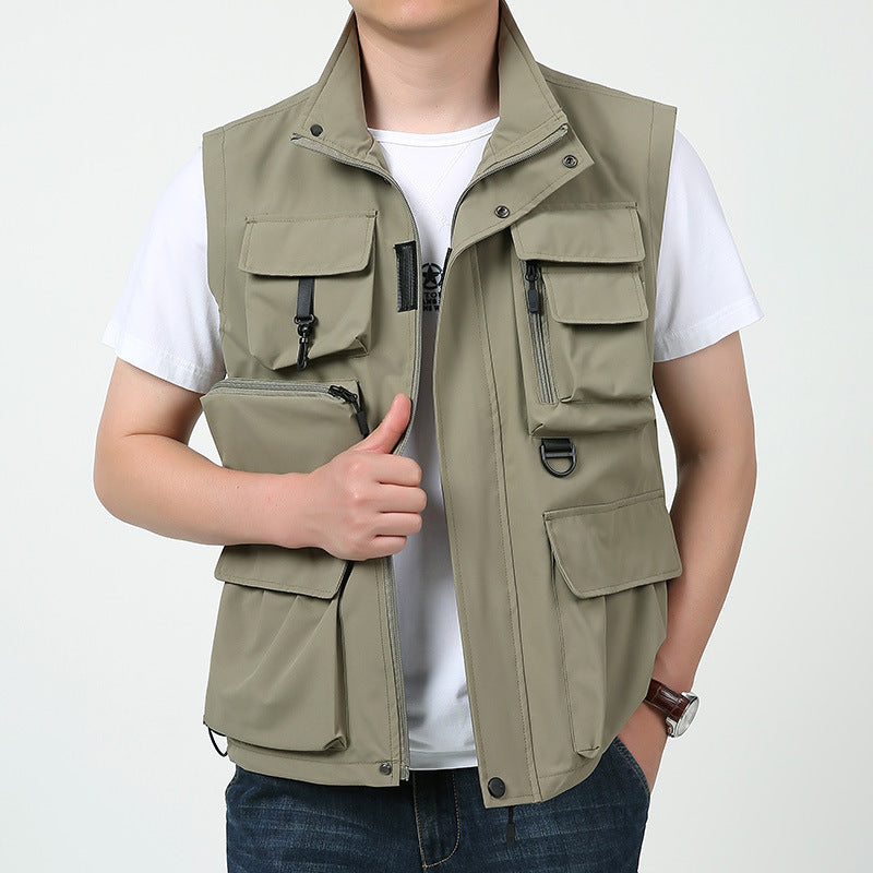 Herren Multitaschen-Outdoorweste mit D-Ring, Reißverschlusstaschen und abnehmbarem Taschenmodul Drune