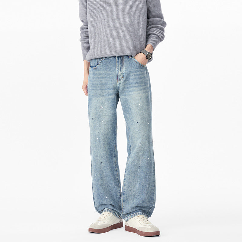 Herren Relaxed-Fit Denimhose mit Paint-Splatter und geradem Bein Drune