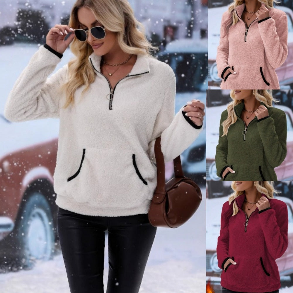 Damen Fleece-Pullover mit hohem Kragen und praktischen Taschen Drune