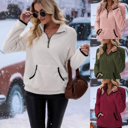Damen Fleece-Pullover mit hohem Kragen und praktischen Taschen Drune
