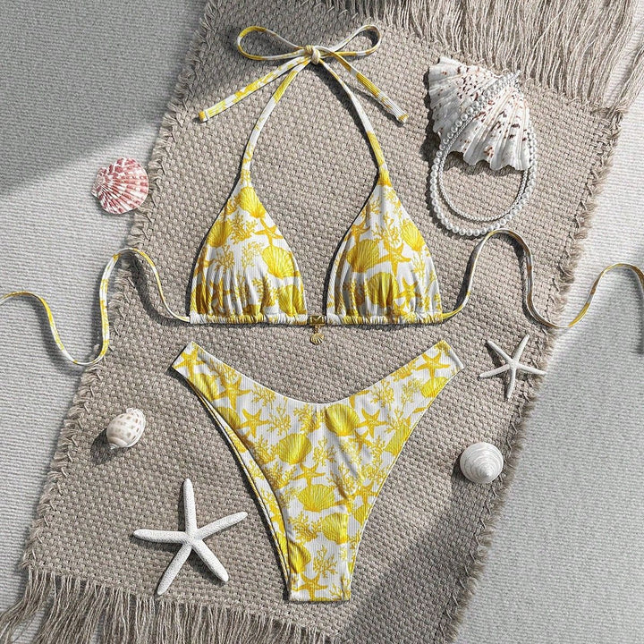 Damen Triangel-Bikini mit maritimem Korallenmuster Drune