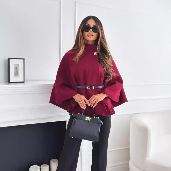 Damen modischer und eleganter Poncho mit Taillengürtel Drune