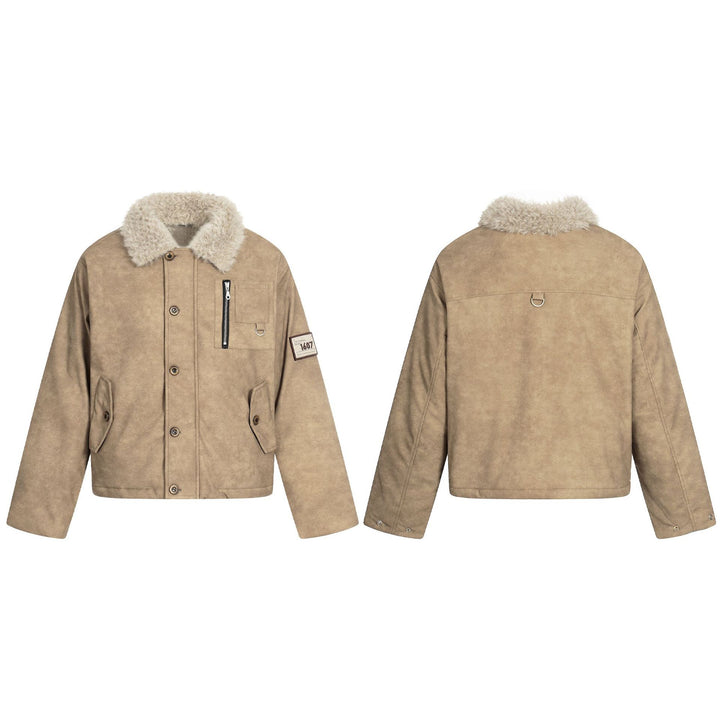 Herren Kurzblouson im Retro‑Military‑Look mit Teddyfellkragen und funktionalen Brusttaschen Drune