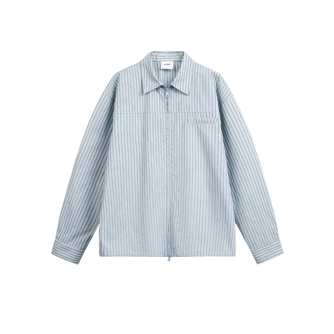 Herren Gestreiftes Overshirt mit Zwei‑Wege‑Reißverschluss und Brusttasche Drune