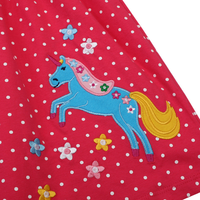 Mädchen Kleid mit niedlicher Pferdemotiv und Punkten Drune