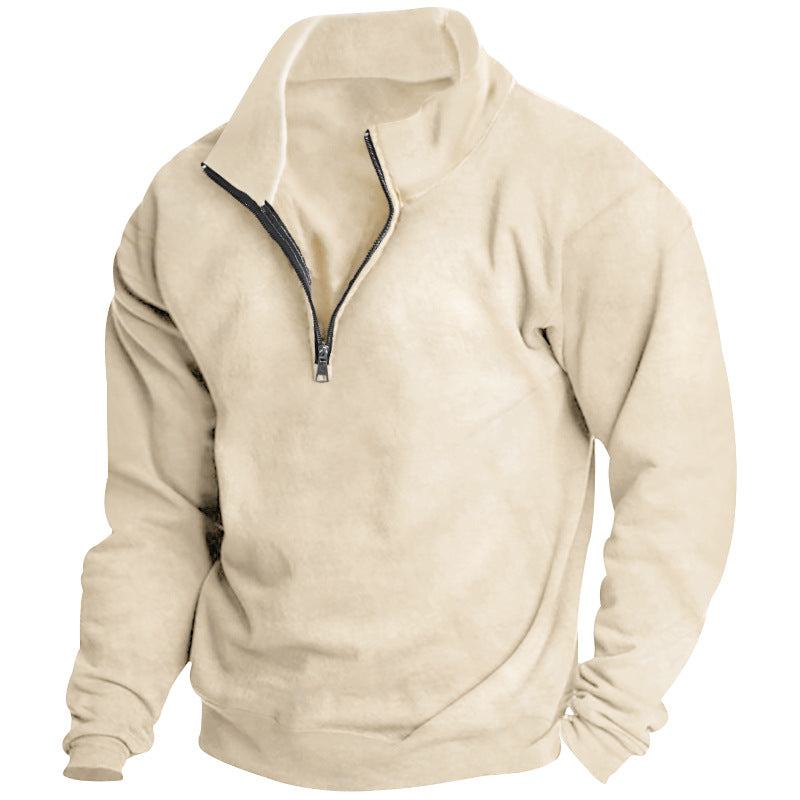 Herren nan hochschließendes Halbzip-Sweatshirt mit Stehkragen, relaxed Oversize und gerippten Bündchen Drune