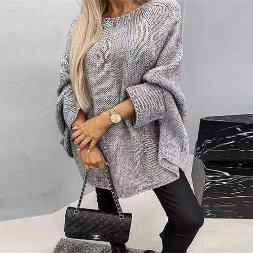 Damen lässiger Strickpullover mit weitem Schnitt und überschnittenen Ärmeln Drune