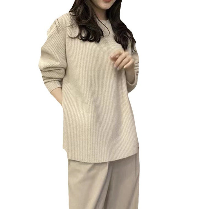 Damen luxuriöser und bequemer Strickpullover mit feiner Rippstruktur Drune