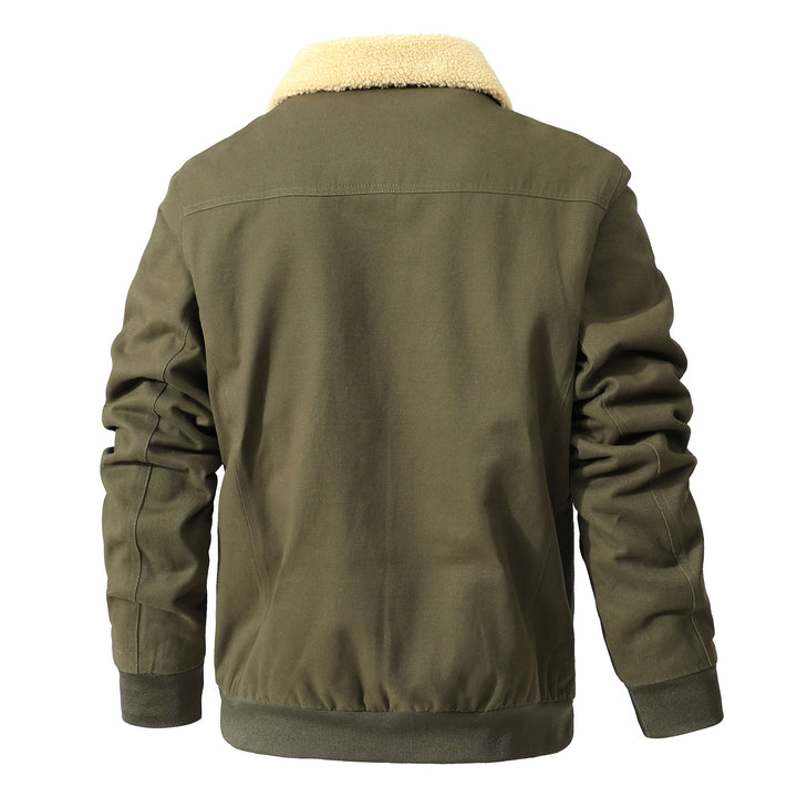 Herren Gefütterte Canvas-Bomberjacke mit Sherpa-Kragen, Utility-Taschen und gerippten Bündchen Drune