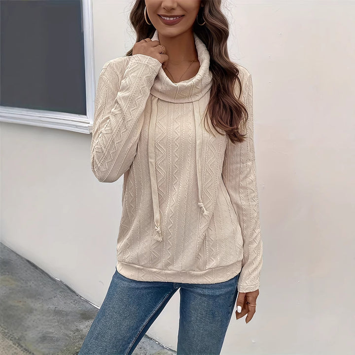Damen Texturiertes Cowl‑Neck Langarmshirt mit Kordelzugsaum Drune