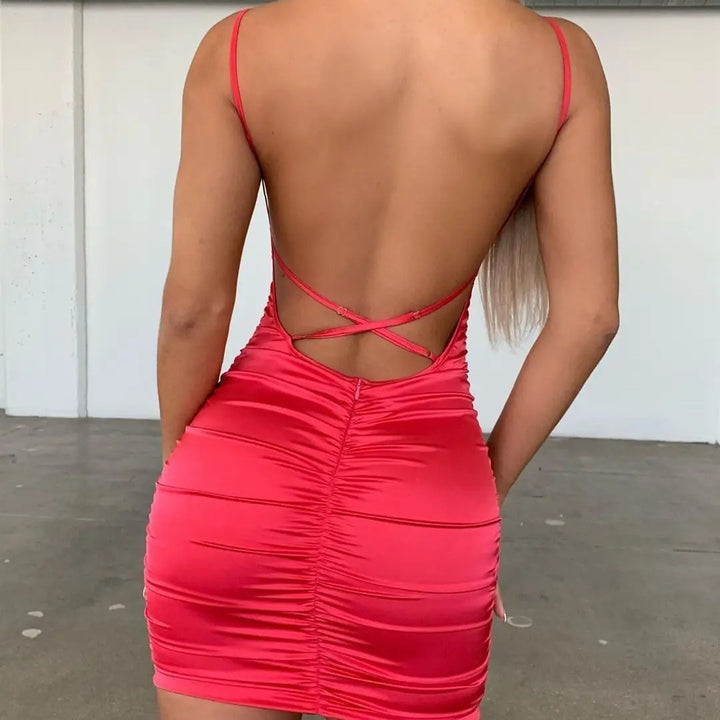 Damen figurbetontes Kleid mit Spaghettiträgern und elegantem Rüschendesign Drune