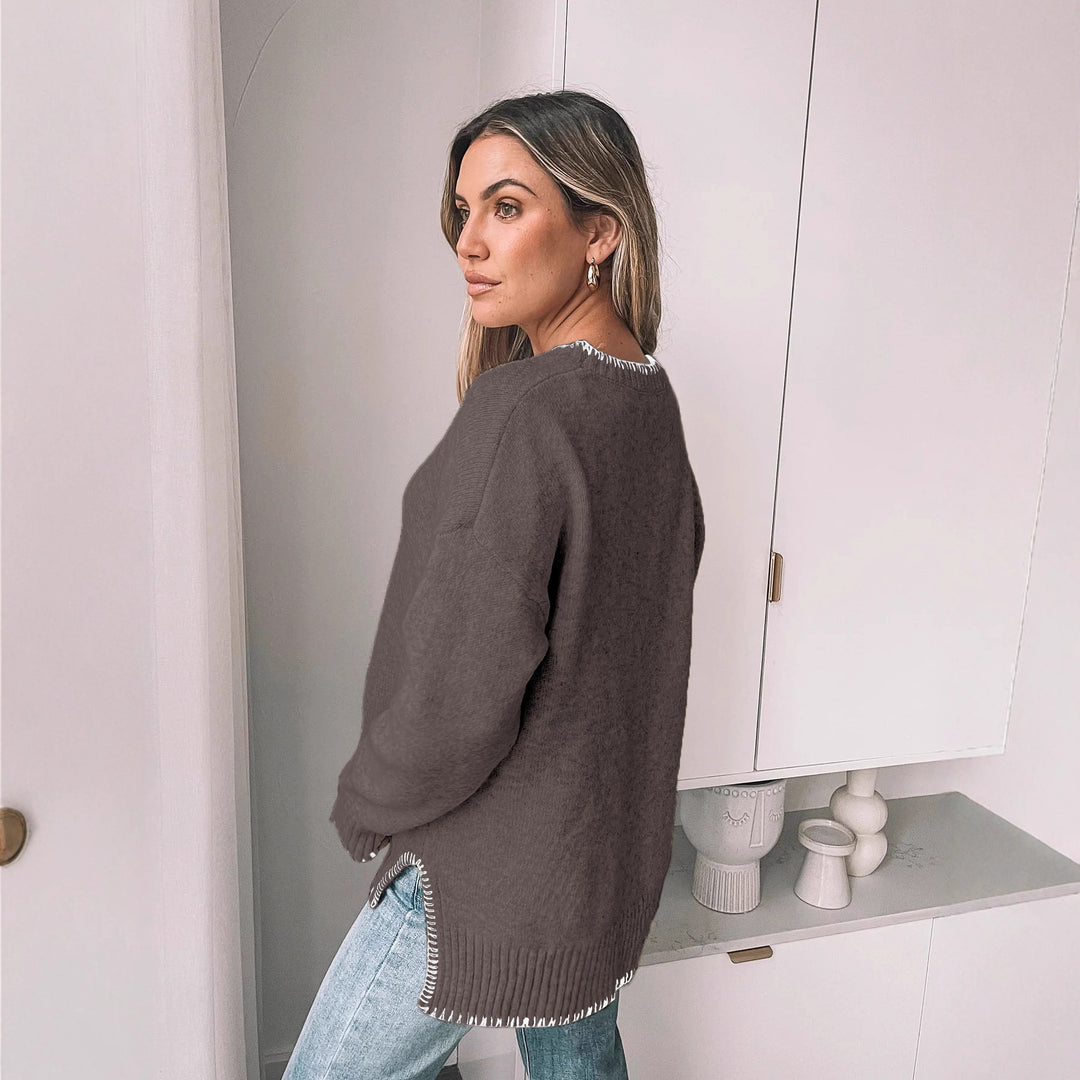 Damen Lässiger Strickpullover mit Rippdetails Drune