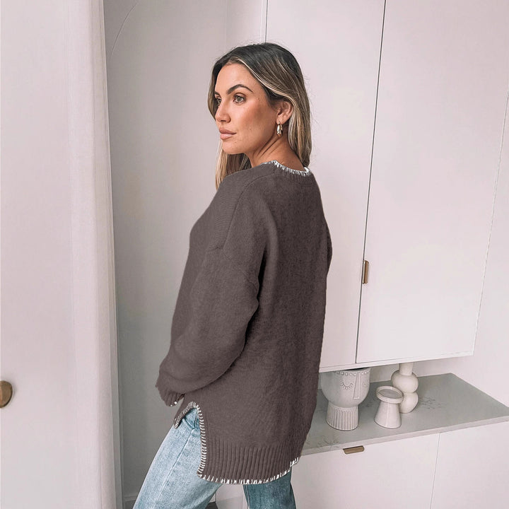 Damen Lässiger Strickpullover mit Rippdetails Drune