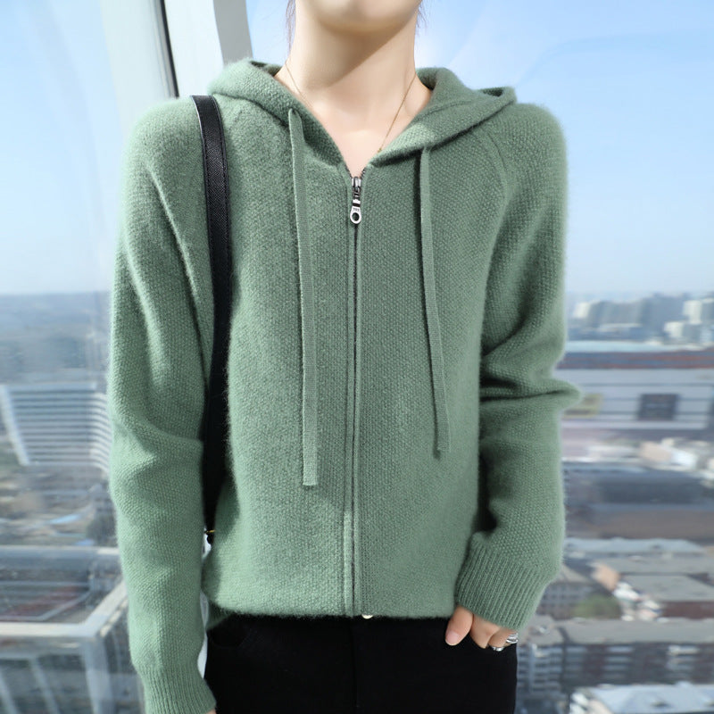 Damen Kuschelige Kapuzenjacke mit weichem Material und Reißverschluss Drune
