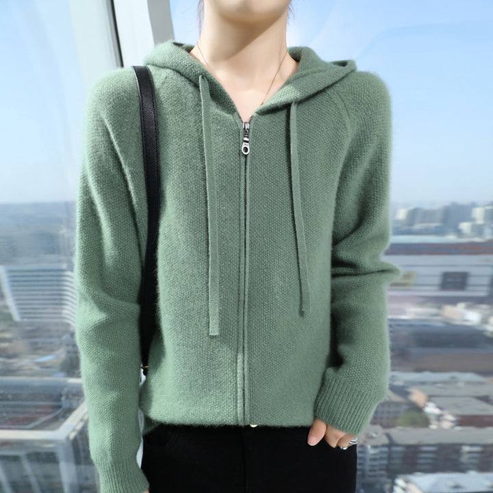 Damen Kuschelige Kapuzenjacke mit weichem Material und Reißverschluss Drune