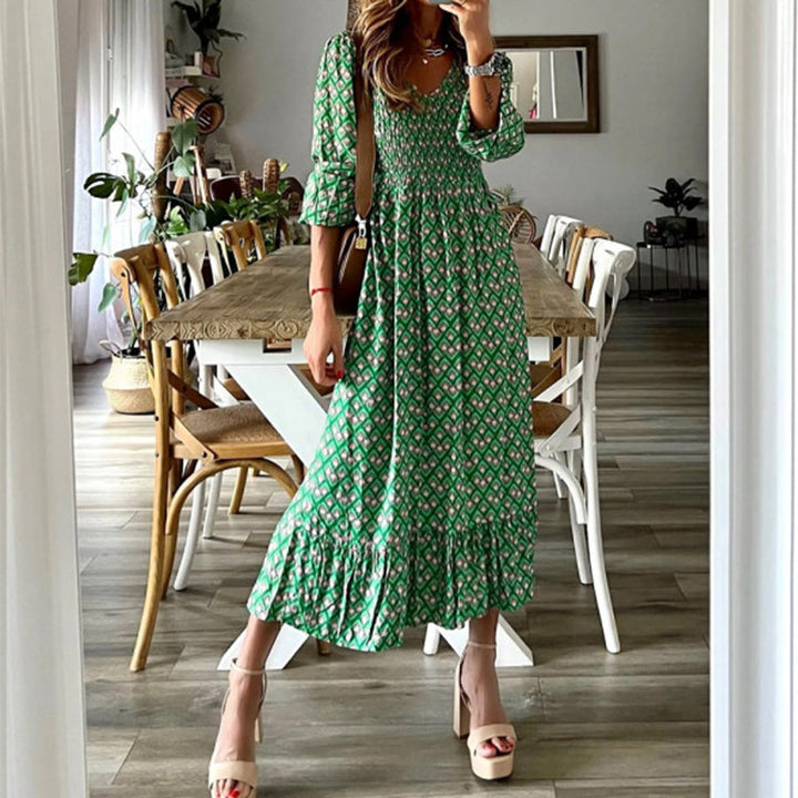 Damen Maxikleid mit voluminösen Ärmeln und elastischem Taillenzug Drune