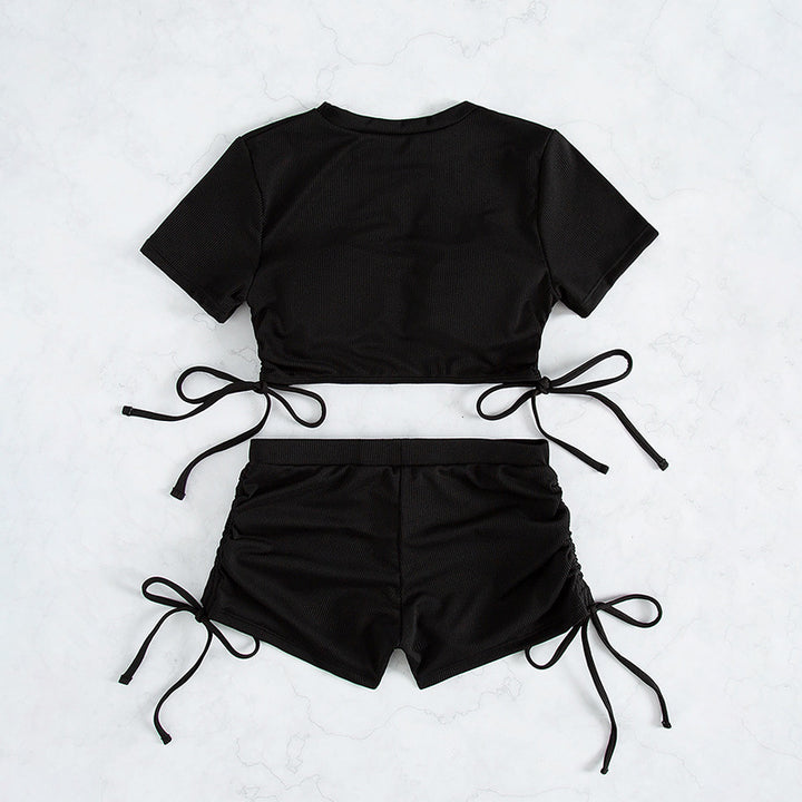 Damen cropped T-Shirt mit seitlichen Bindebändern Drune