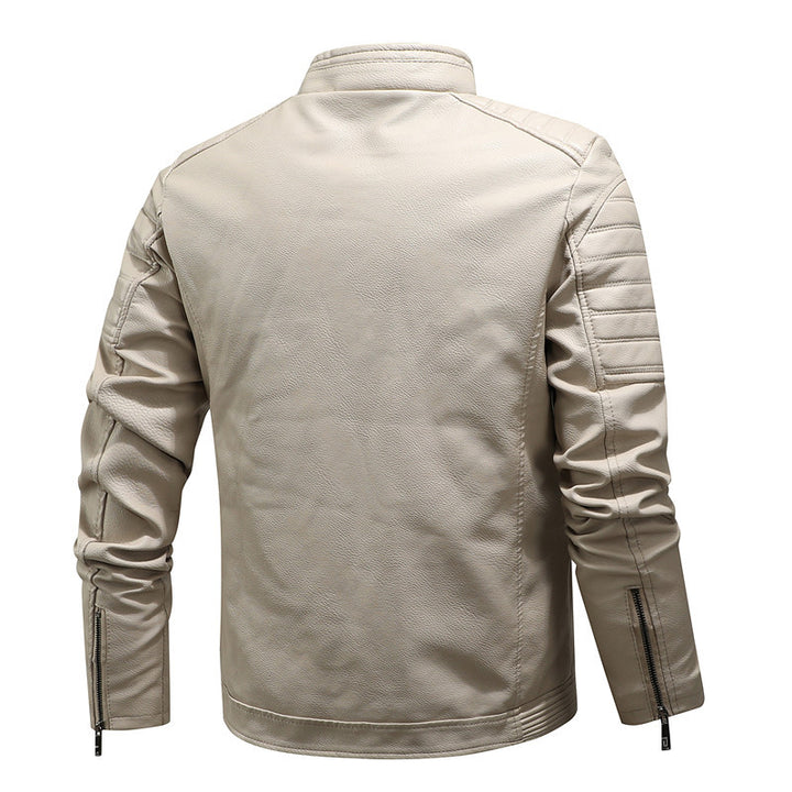 Herren Bikerinspirierte Kunstlederjacke mit gesteppten Ärmeln und Teddyfutter Drune