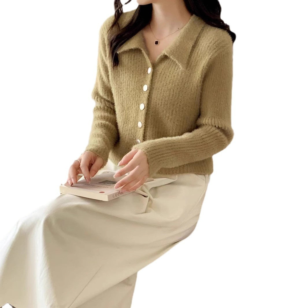Damen Modische Kurzstrickjacke mit Knopfdetails und V-Ausschnitt Drune