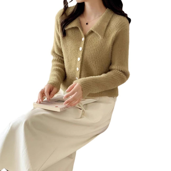 Damen Modische Kurzstrickjacke mit Knopfdetails und V-Ausschnitt Drune