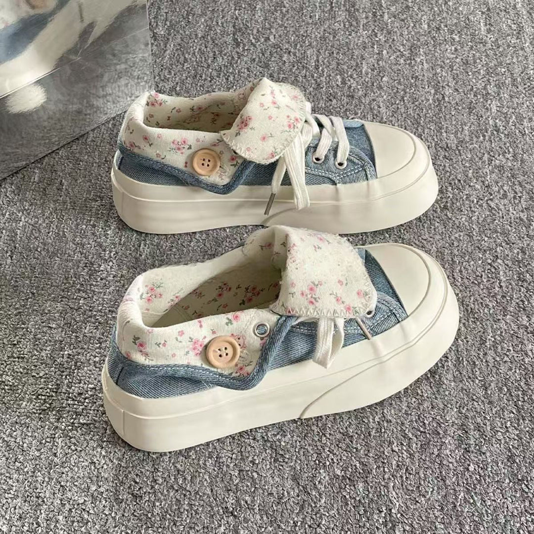 Damen Plattform-Sneaker mit floralem Innenfutter und gemütlichem Kragen Drune