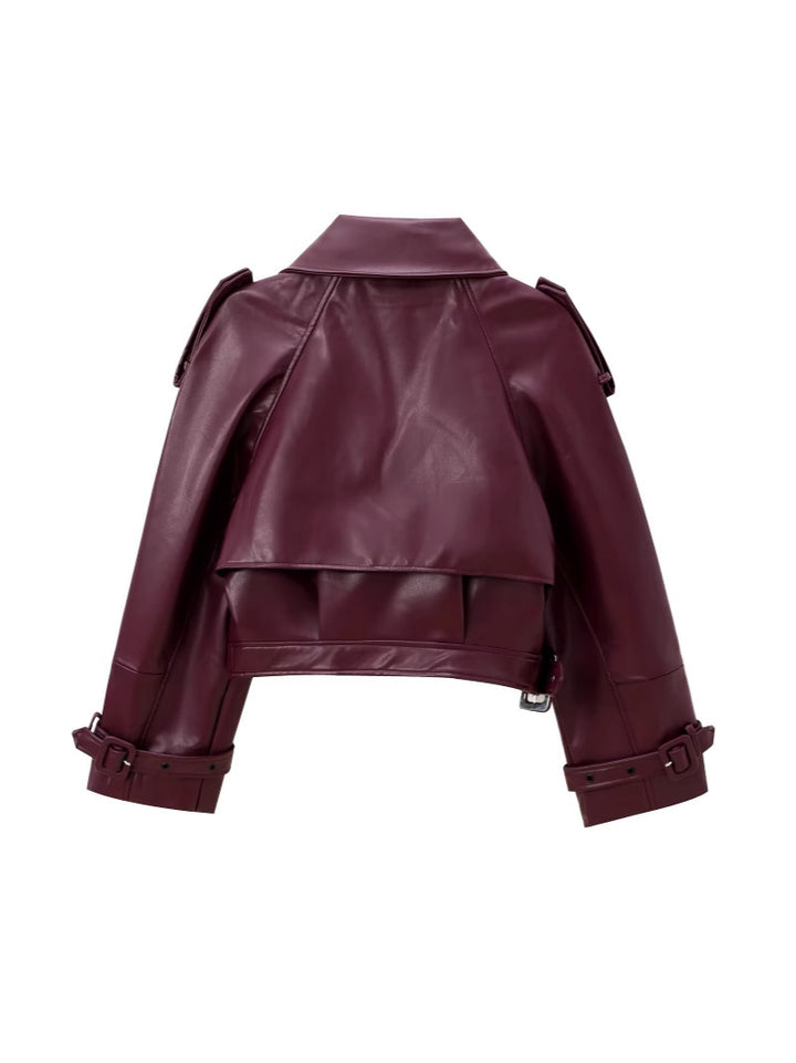 Damen cropped Leder Motorradjacke mit asymmetrischem Revers Drune
