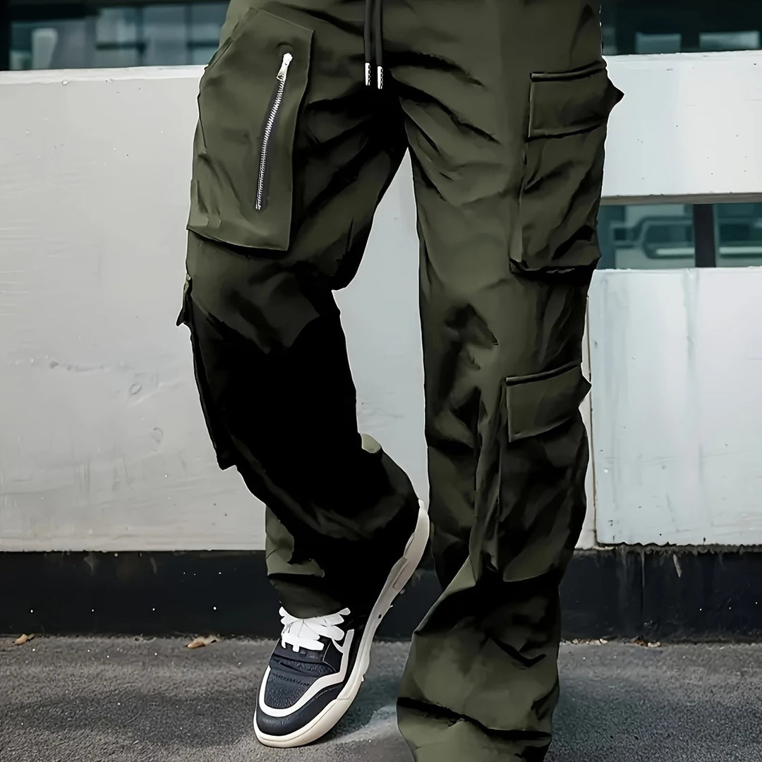 Herren Multifunktionale Cargohose mit großen Klapp‑ und Reißverschlusstaschen sowie Kordelzug Drune