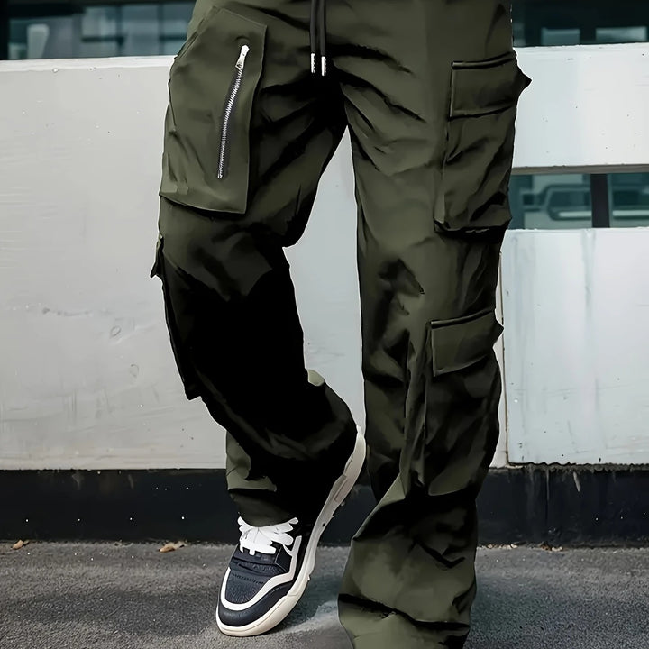 Herren Multifunktionale Cargohose mit großen Klapp‑ und Reißverschlusstaschen sowie Kordelzug Drune