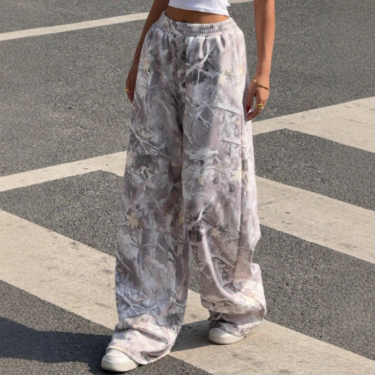Damen Weitgeschnittene Print-Hose mit elastischem Bund Drune