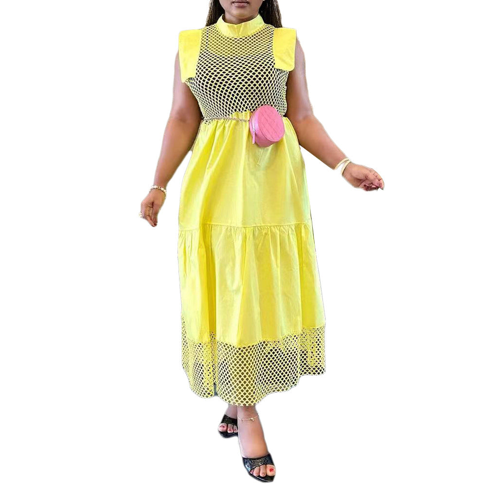 Damen Midi-Kleid mit modernen Netzdetails und raffiniertem Taillenbund Drune