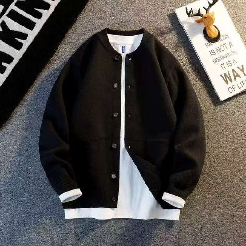 Unisex Feinstrick-Cardigan mit Rundhals, aufgesetzten Taschen und Rippbündchen Drune