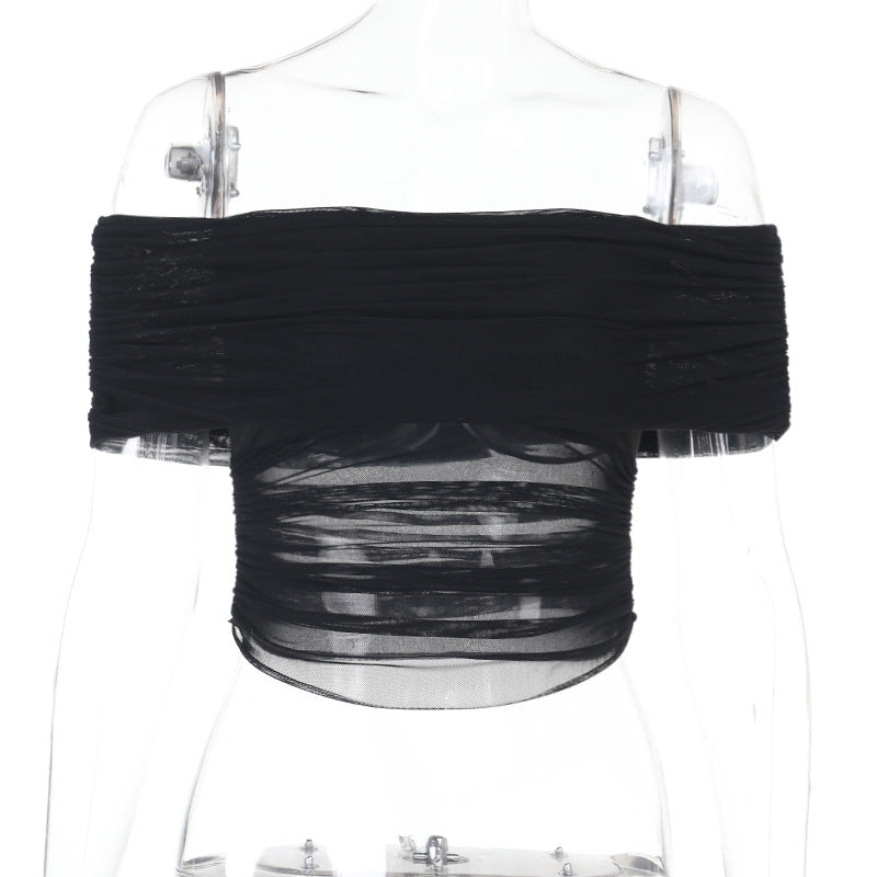 Damen Off-Shoulder Crop-Top mit Raffungen Drune