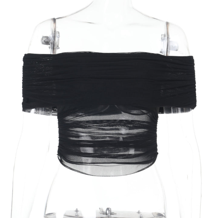 Damen Off-Shoulder Crop-Top mit Raffungen Drune