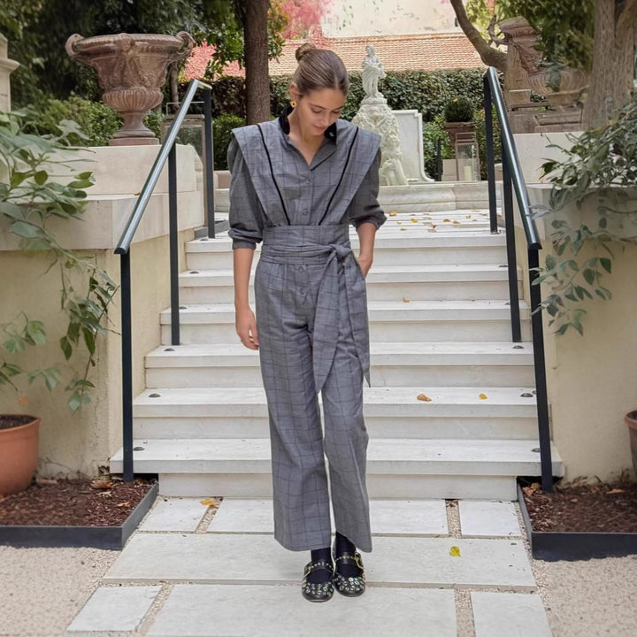 Damen Jumpsuit mit maßgeschneidertem Schnitt und grafischem Karomuster Drune