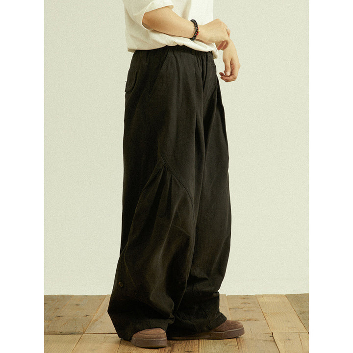Herren Weite Baggy-Cargo-Hose mit Faltendetails und elastischem Bund Drune
