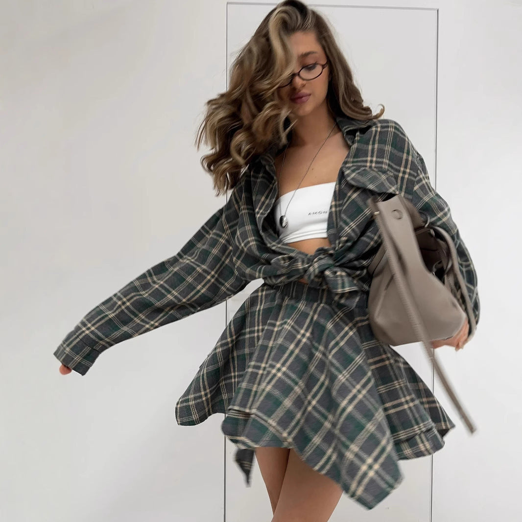 Damen lässiges Karohemdkleid Drune