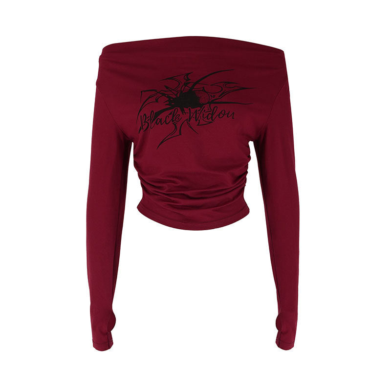 Damen cropped Langarmshirt mit Off-Shoulder Design und innovativem Batikdruck Drune