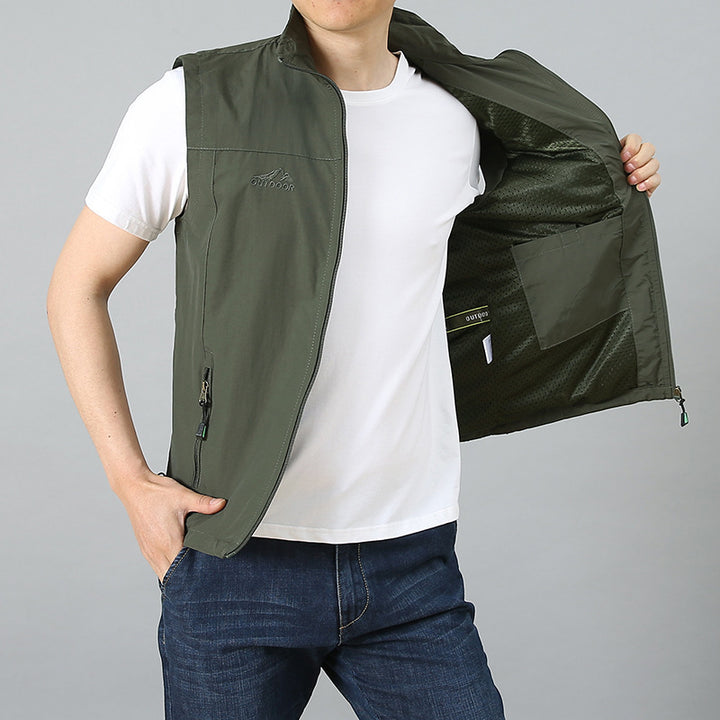 Herren Leichte Softshell‑Utilityweste mit Stehkragen und mehrfachen Reißverschlusstaschen Drune