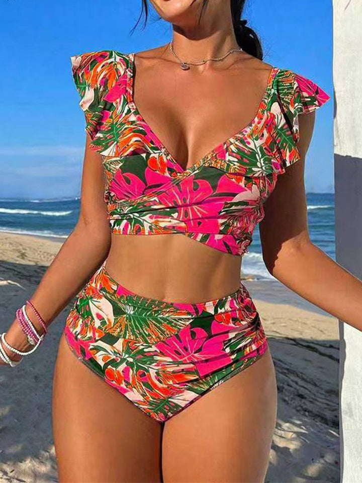 Damen Hoch-tailliertes Badebikini mit verspielten Rüschendetails Drune