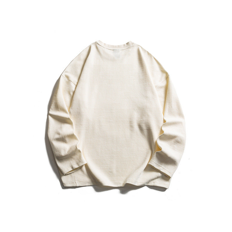 Unisex Grobstrukturierter Waffelstrick-Langarmpullover im Oversize-Schnitt mit Rundhals Drune