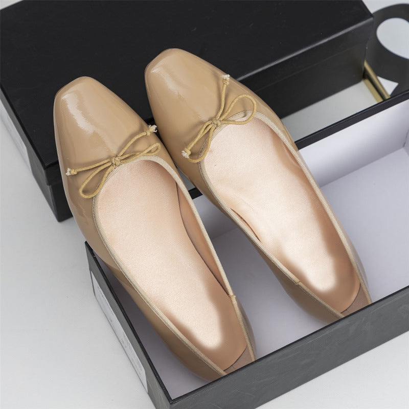 Damen elegante Ballerinas mit feinem Lackleder-Obermaterial und modischem Schleifen-Detail Drune